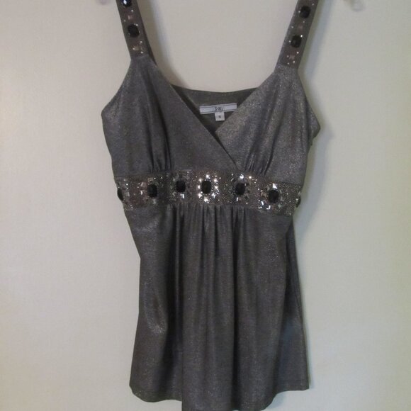 Silver Metallic Top with Embellishments Size Small - Picture 2 of 9